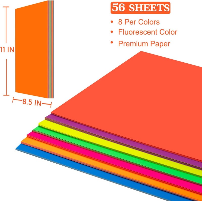 Magecubiku Poster Board 8.5x11 Inches,56 Sheets Neon Paper 7 Color Fluorescent Paper Bright Cardstock 250 GSM/90 lb Heavyweight Projects School Science Fair Event Displays and Business Presentations - Image 5